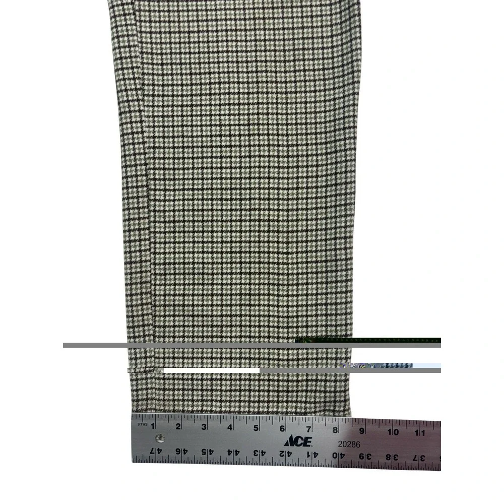 H&M 32x30 Green Brown‎ White Houndstooth Tweed Dress Pants Trouser Wool Pleated